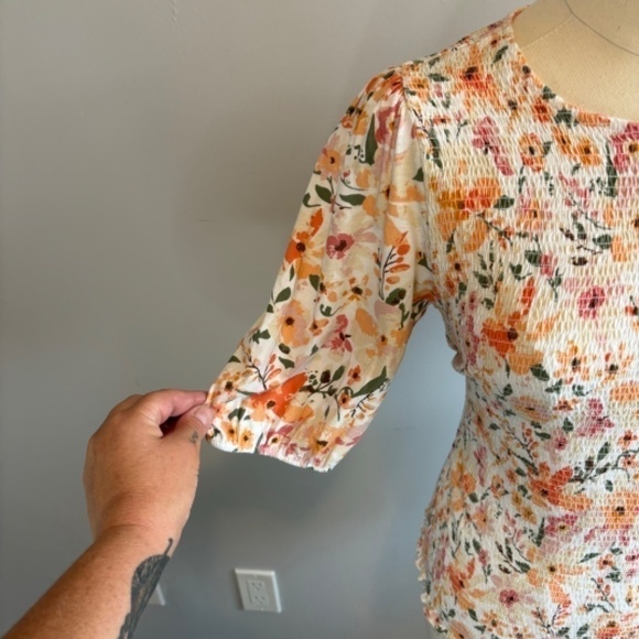 Mexx, Women's Smocked Jersey, Floral Puff Sleeve Top, SZ SM - Picture 4 of 8